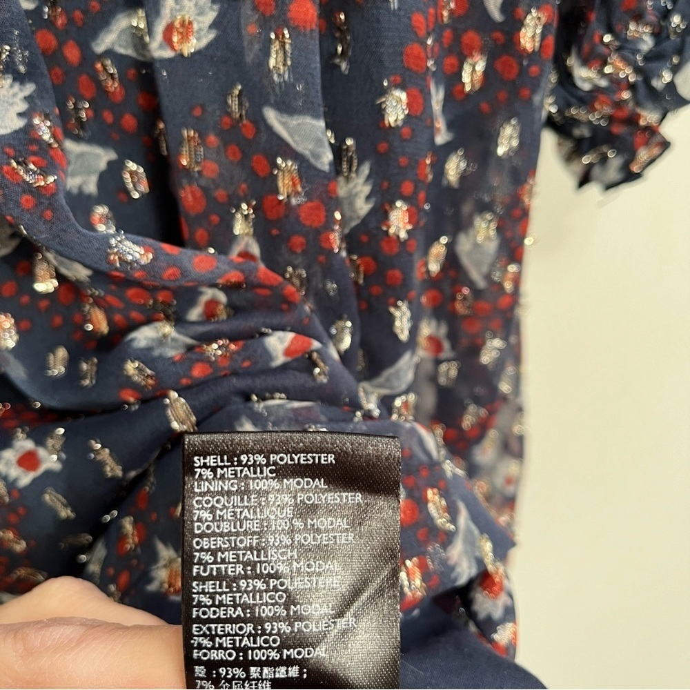 Urban Outfitters Navy Blue Metallic Puff Sleeve Mini Dress Babydoll Size XS - Picture 15 of 15
